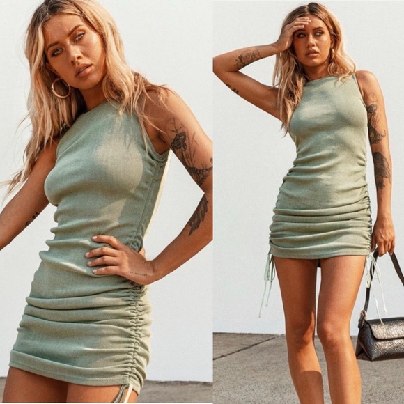 Lioness Dresses & Skirts - Revolve Lioness Military Minds Knit Ruched Mini Dress Sage Green Size XS